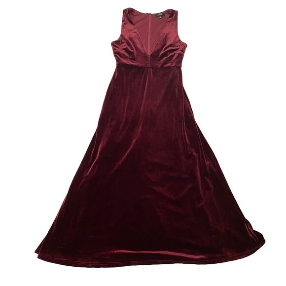 Lulus medium burgundy v neck velvet evening gown cocktail dress D3 4478 - Picture 10 of 13